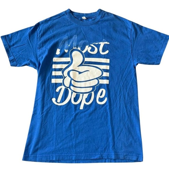 Blue Graphic T-Shirt with Thumbs Up Design - Picture 1 of 6